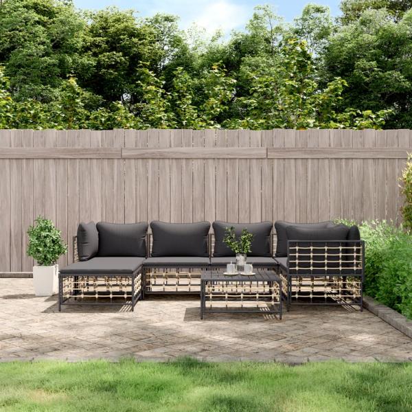 ARDEBO.de - 7-tlg. Garten-Lounge-Set mit Kissen Anthrazit Poly Rattan