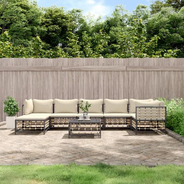 ARDEBO.de - 8-tlg. Garten-Lounge-Set mit Kissen Anthrazit Poly Rattan