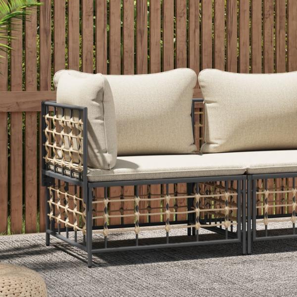 ARDEBO.de - Garten-Ecksofa mit Beige Kissen Poly Rattan