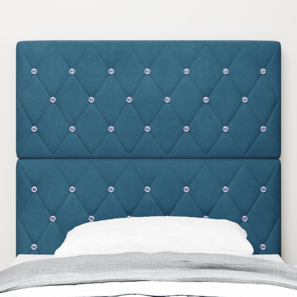 Kopfteil mit Kristalltasten, gepolstert, dunkelblau, 90 cm Samt, Kopfteil mit Kristalltasten, gepolstert, dunkelblau, 180 cm Samt