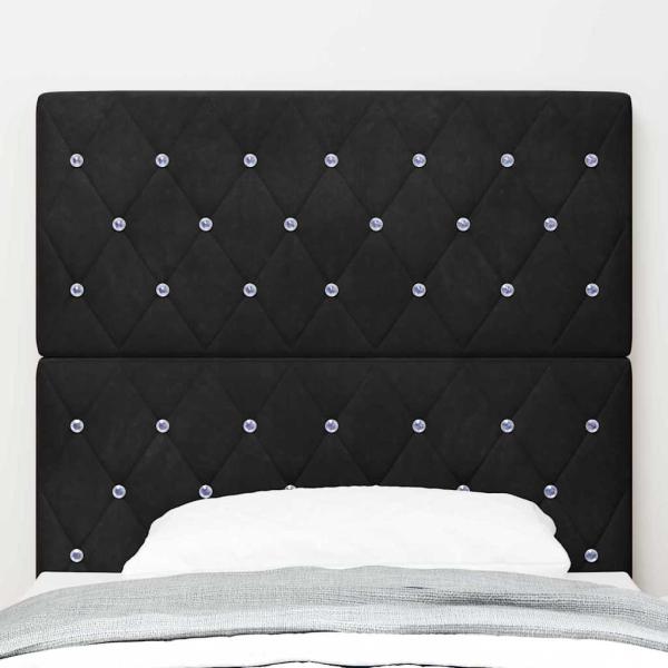 Schwarzes Samt Kopfteil mit Kristallknopfdetaillierung, 100 cm, Schwarzes Samt Kopfteil mit Kristallknopfdetaillierung, 200 cm