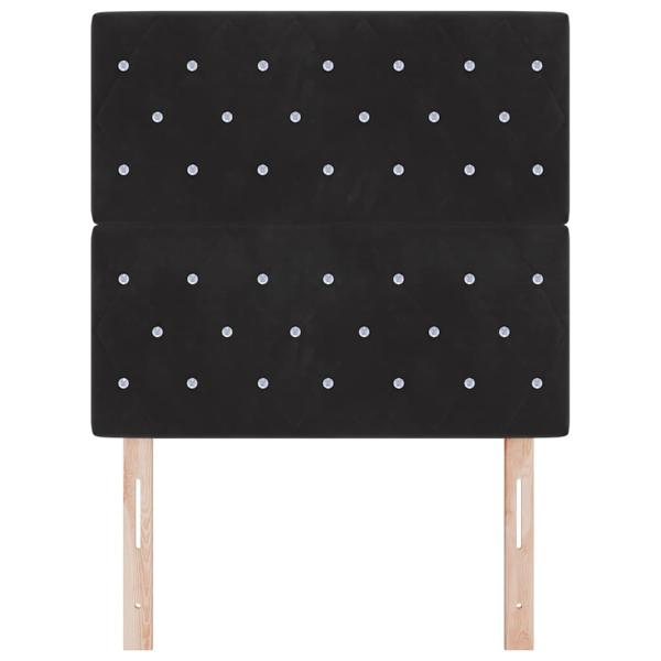 Schwarzes Samt Kopfteil mit Kristallknopfdetaillierung, 100 cm, Schwarzes Samt Kopfteil mit Kristallknopfdetaillierung, 200 cm
