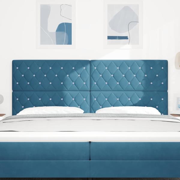 Kopfteil mit Kristallknöpfen, tufted Dunkelblau, 200 cm Samt