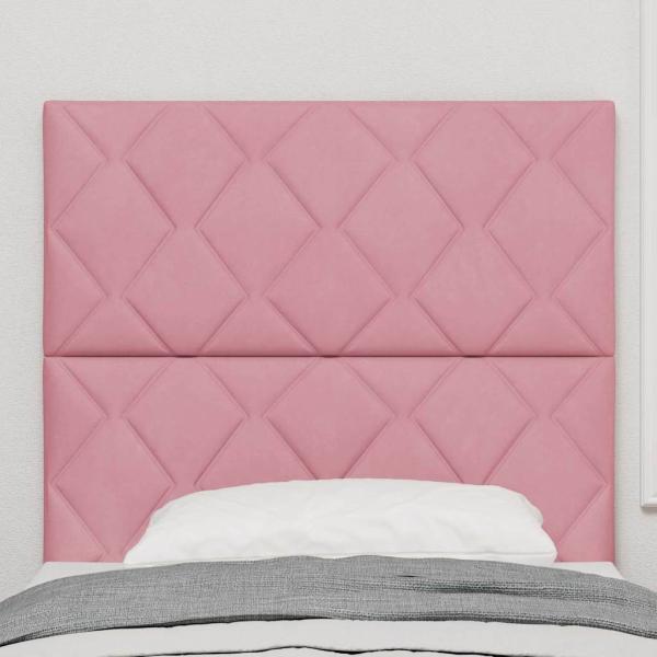 Rosa Samt Kopfteil mit Diamantblock Design 100 cm, Rosa Samt Kopfteil mit Diamantblock Design 200 cm