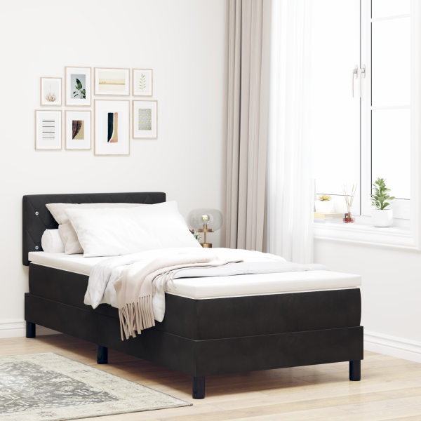 Boxspringbett mit Matratze Schwarz 90 x 200 cm Samt