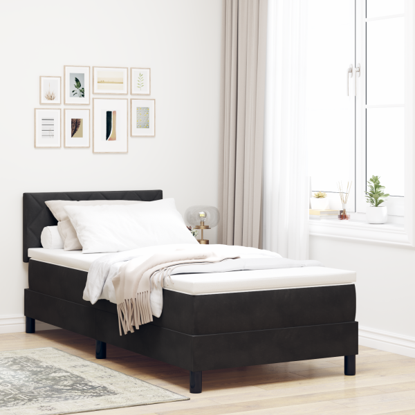 Boxspringbett mit Kopfteil Schwarz 90 x 190 cm Samt