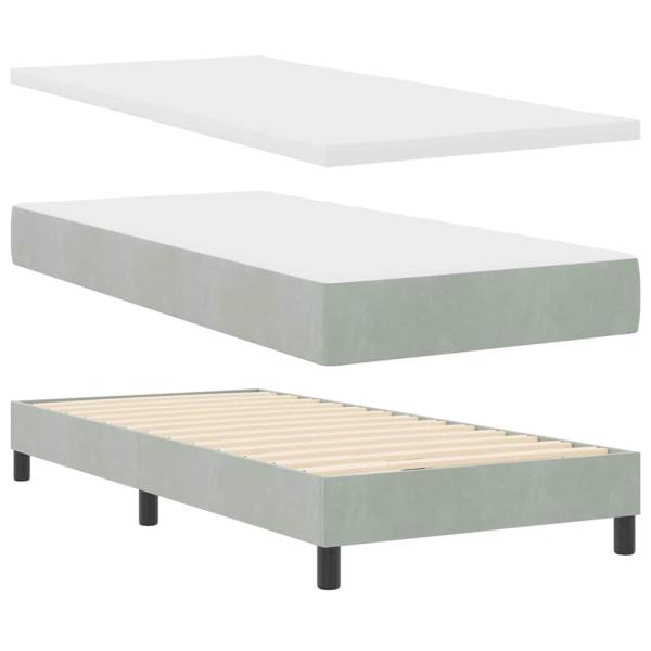 Box Spring Bett mit Matratze Hellgrau 100x200 cm Samt