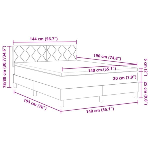 Boxspringbett mit Matratze in Schwarz, 140x190 cm Samt