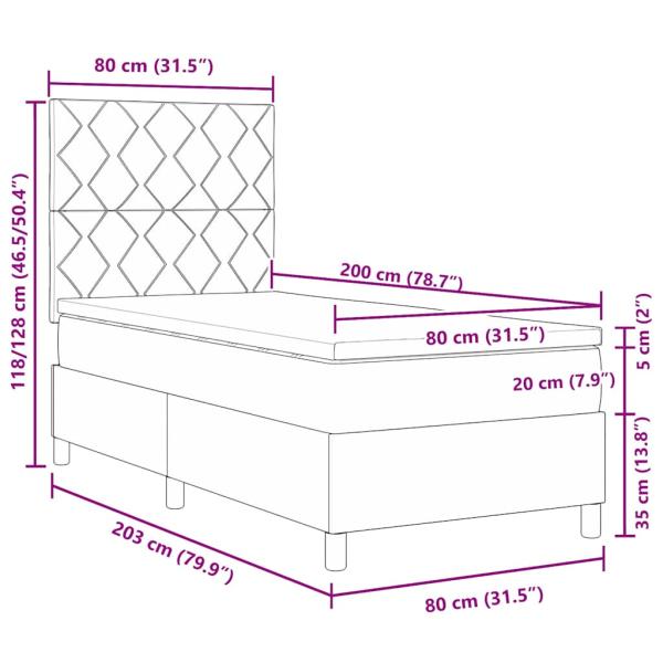 ARDEBO.de - Boxspringbett mit Matratze Taupe 80x200 cm Stoff