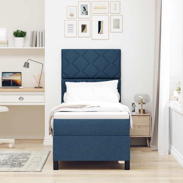 Boxspringbett mit Matratze in Blau 80x200 cm aus Stoff