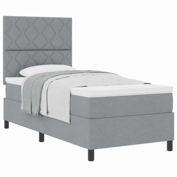 Hellgraues Boxspringbett mit Matratze 90x200 cm aus Stoff