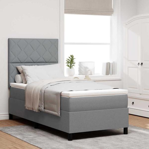 ARDEBO.de - Boxspringbett mit Matratze Hellgrau 100x200 cm Stoff