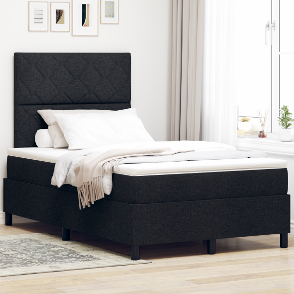 Boxspringbett mit Matratze Schwarz Kleines Doppelbett Stoff