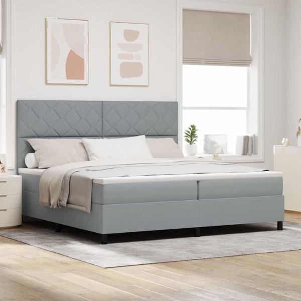 ARDEBO.de - Boxspringbett mit Matratze Hellgrau 200x200 cm Stoff