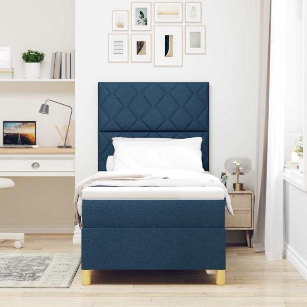 Boxspringbett mit Matratze Blau 90x200 cm Stoff