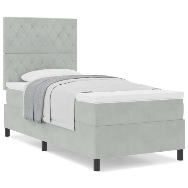 Boxspringbett mit Matratze Hellgrau 100x200 cm Samt