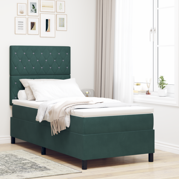 Boxspringbett mit Matratze Dunkelgrün 100x200 cm Samt