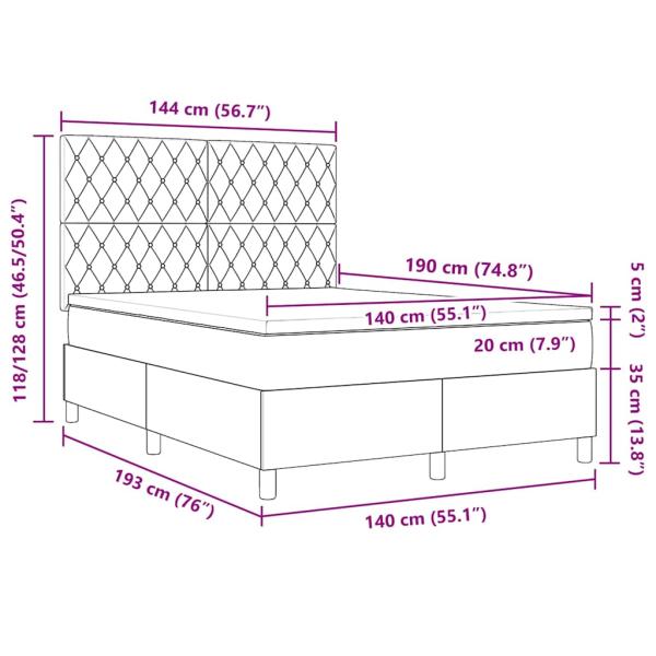 Boxspringbett mit Matratze Hellgrau 140x190 cm Samt