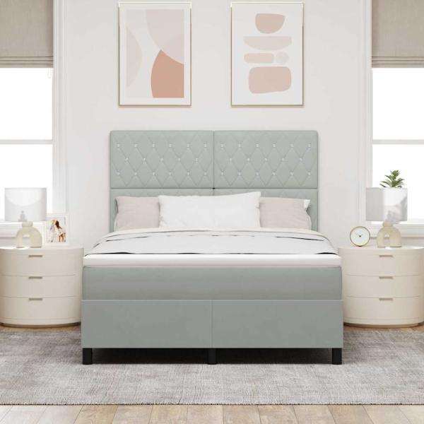 Boxspringbett mit Matratze Hellgrau 140x190 cm Samt