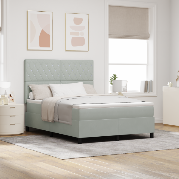 Boxspringbett mit Matratze Hellgrau 160x200 cm Velvet