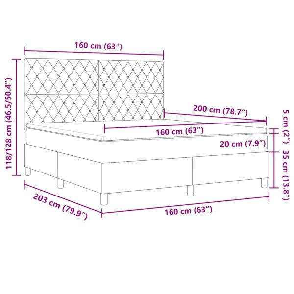 Boxspringbett mit Matratze Dunkelgrau 160x200 cm Velours
