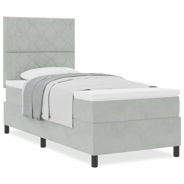 Boxspringbett mit Matratze Hellgrau 90x200 cm Samt
