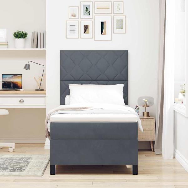 Boxspringbett mit Matratze Dunkelgrau 90x200 cm Velours