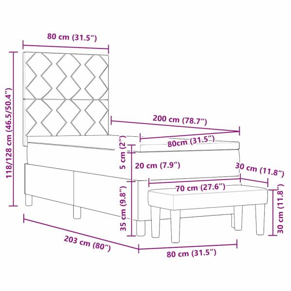 Boxspringbett mit Matratze & Bank Schwarz 80x200 cm Stoff
