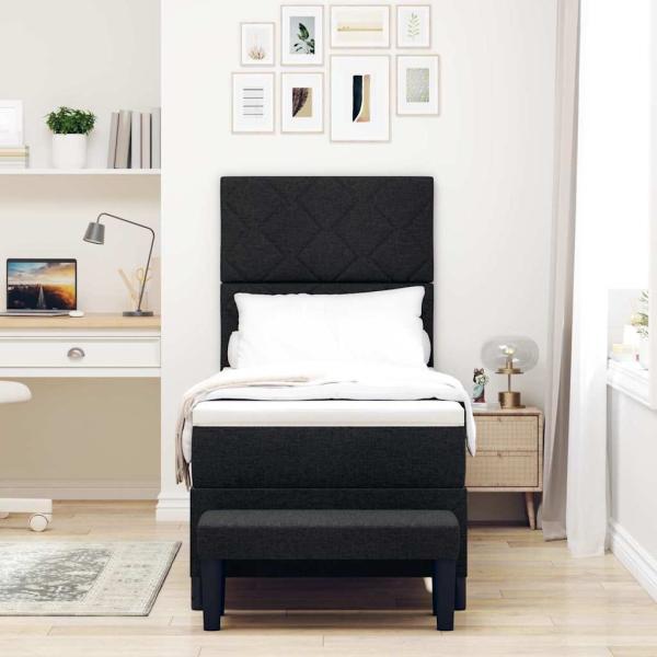 Boxspringbett mit Matratze & Bank Schwarz 80x200 cm Stoff