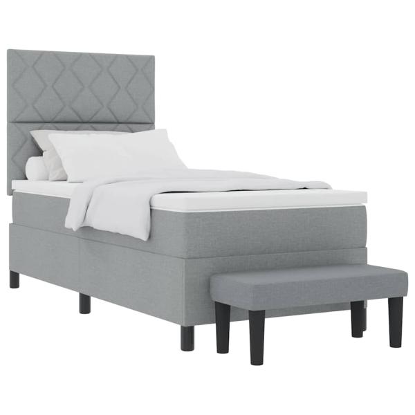 Boxspringbett mit Matratze & Bank Hellgrau 100x200 cm Stoff