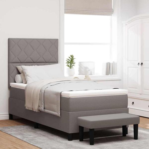 ARDEBO.de - Boxspringbett mit Matratze & Bank Taupe 100x200 cm Stoff