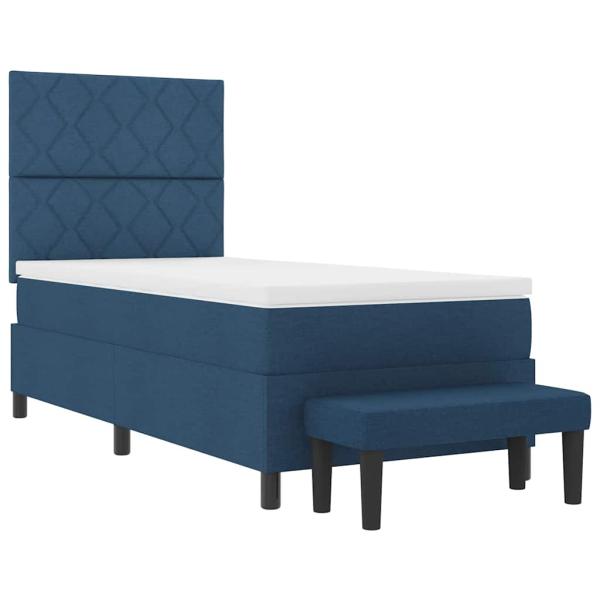 Boxspringbett mit Matratze & Bank Blau 100x200 cm Stoff