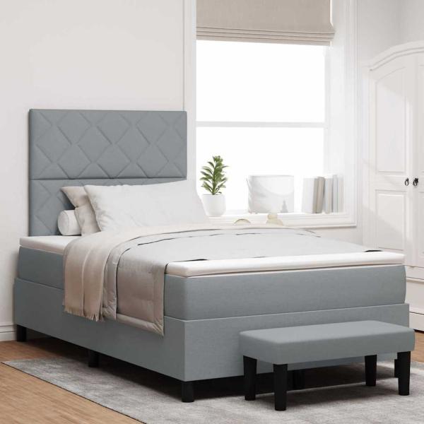 ARDEBO.de - Boxspringbett mit Matratze & Bank Hellgrau 120x190 cm Stoff