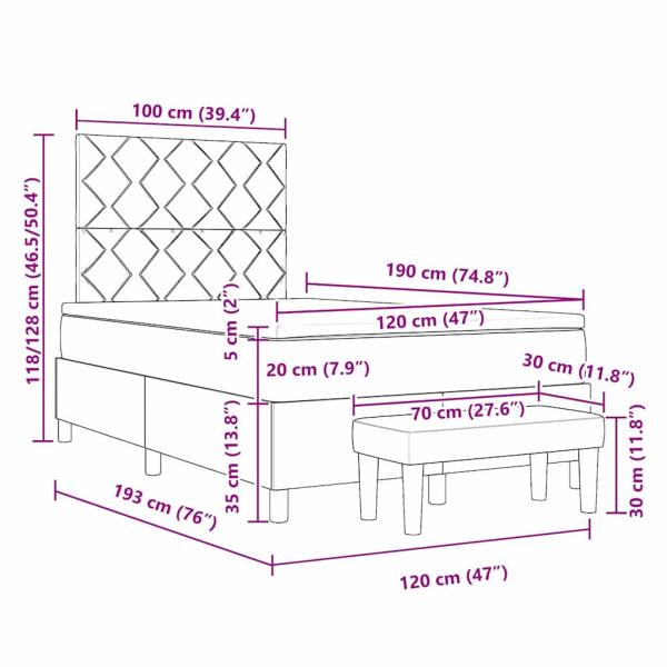 Boxspringbett mit Matratze & Bank Hellgrau 120x190 cm Stoff