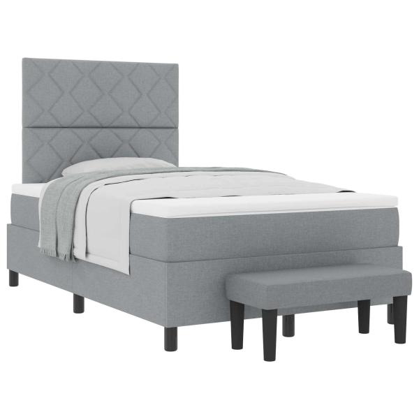 Boxspringbett mit Matratze & Bank Hellgrau 120x190 cm Stoff