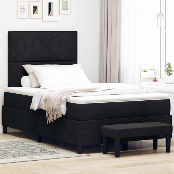 ARDEBO.de - Boxspringbett mit Matratze & Bank Schwarz 120x190 cm Stoff