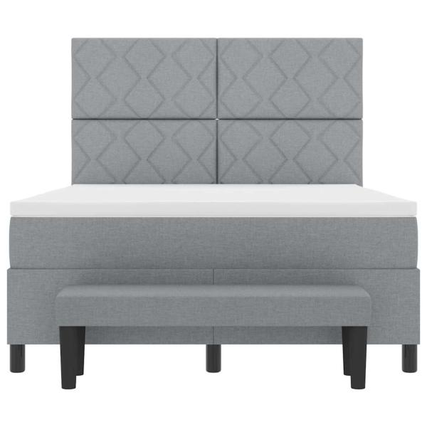 Boxspringbett mit Matratze & Bank Hellgrau 140x190 cm Stoff