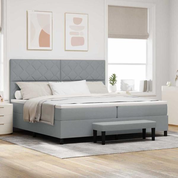 ARDEBO.de - Boxspringbett mit Matratze & Bank Hellgrau 200x200 cm Stoff