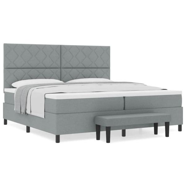 Boxspringbett mit Matratze & Bank Hellgrau 200x200 cm Stoff