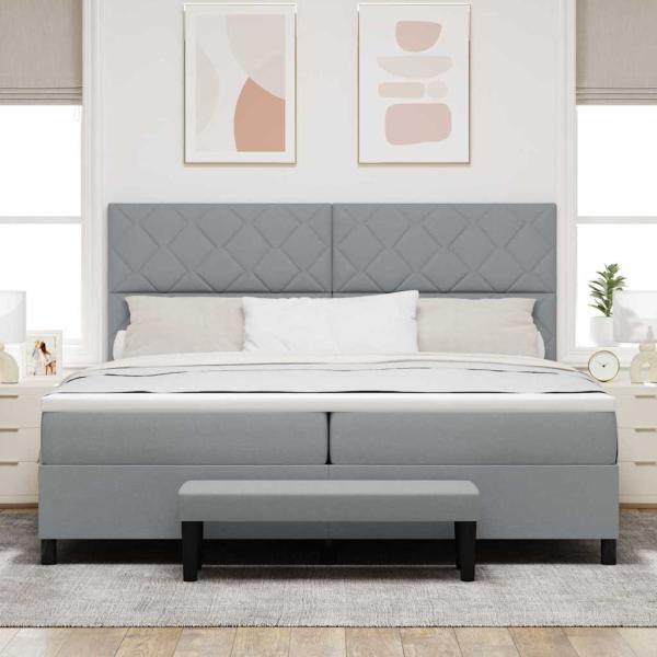 Boxspringbett mit Matratze & Bank Hellgrau 200x200 cm Stoff
