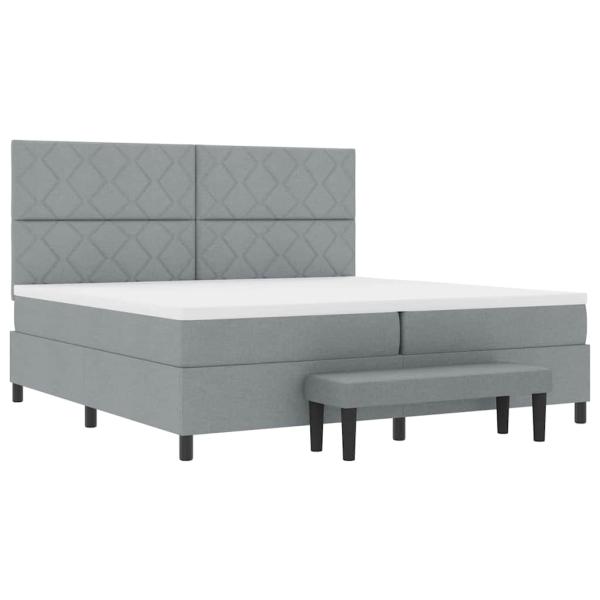 Boxspringbett mit Matratze & Bank Hellgrau 200x200 cm Stoff