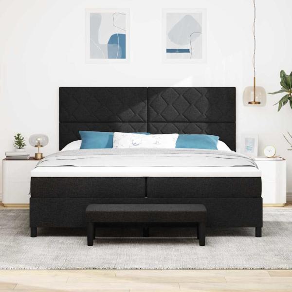 Boxspringbett mit Matratze & Bank Schwarz 200x200 cm Stoff