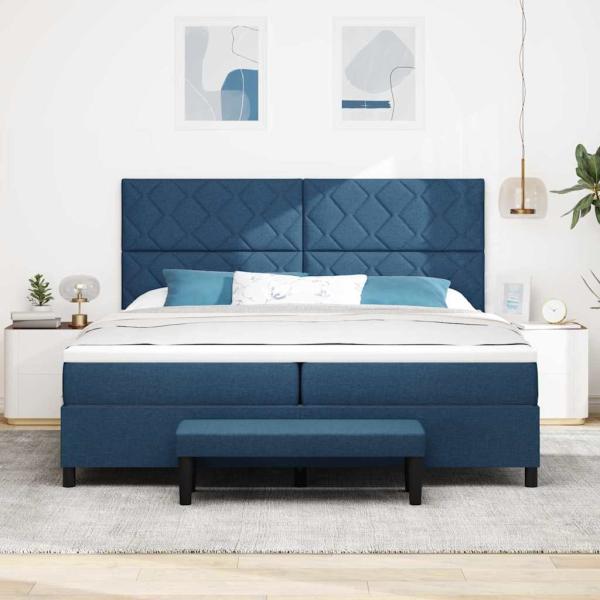 Boxspringbett mit Matratze & Bank Blau 200x200 cm Stoff