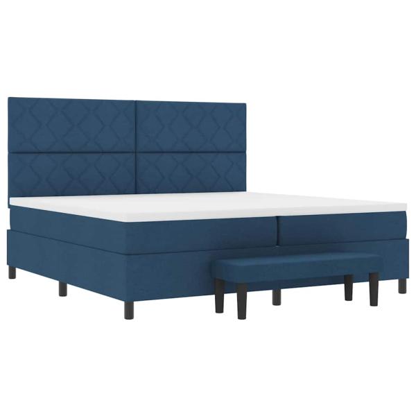 Boxspringbett mit Matratze & Bank Blau 200x200 cm Stoff