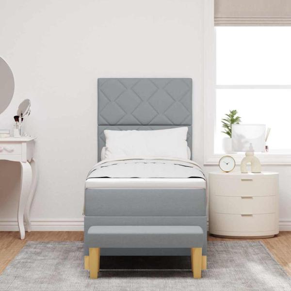 Boxspringbett mit Matratze & Bank Hellgrau 80x200 cm Stoff