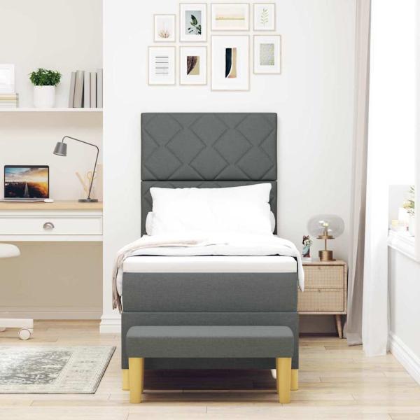 Boxspringbett mit Matratze & Bank Dunkelgrau 80x200 cm Stoff