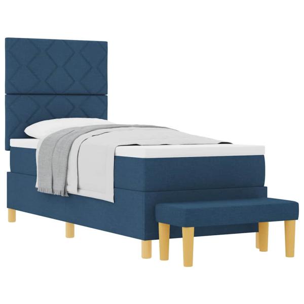 Boxspringbett mit Matratze und Bank Blau 80x200 cm Stoff