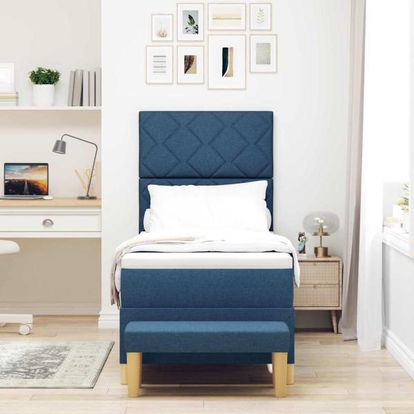Boxspringbett mit Matratze und Bank Blau 80x200 cm Stoff