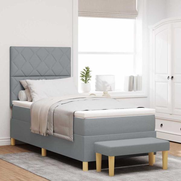 ARDEBO.de - Boxspringbett mit Matratze & Bank Hellgrau 90x190 cm Stoff