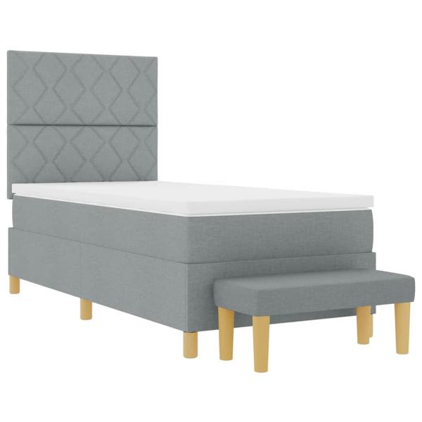 Boxspringbett mit Matratze & Bank Hellgrau 90x190 cm Stoff